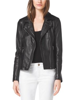 Michael Kors Leather Moto Jacket Black NWT Sz M Asymmetrical Zip Genuine Leather